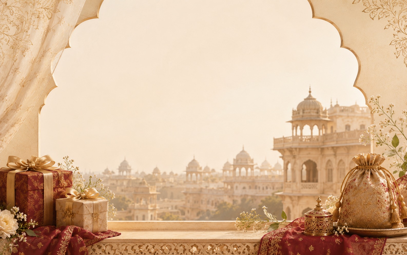 Rajasthani palace courtyard at golden hour